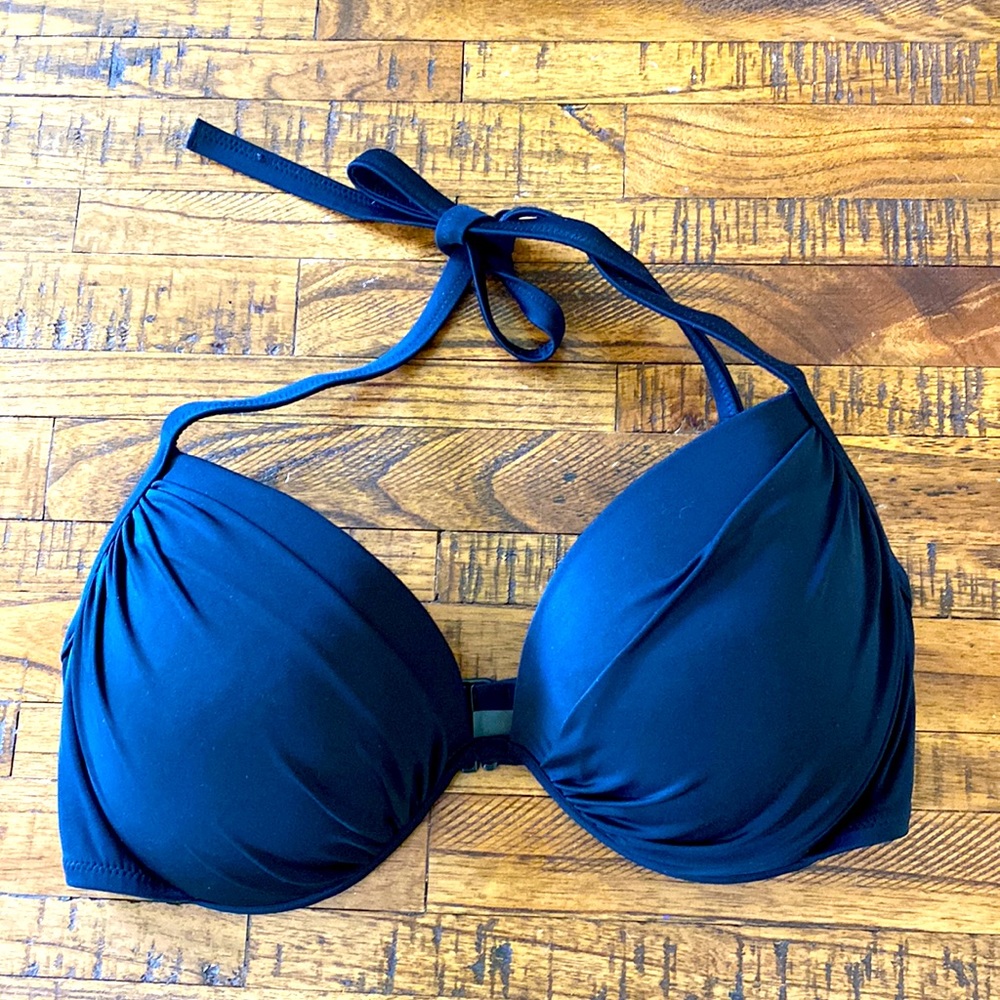Shade & Shore Black Halter Tie bikini Top Size Large/XL EUC underwire